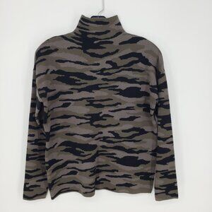Tahari Camo Print Mock Neck Pullover Sweater S Womens Army Green Black